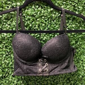 Corset Style Black Lace Bra Medium